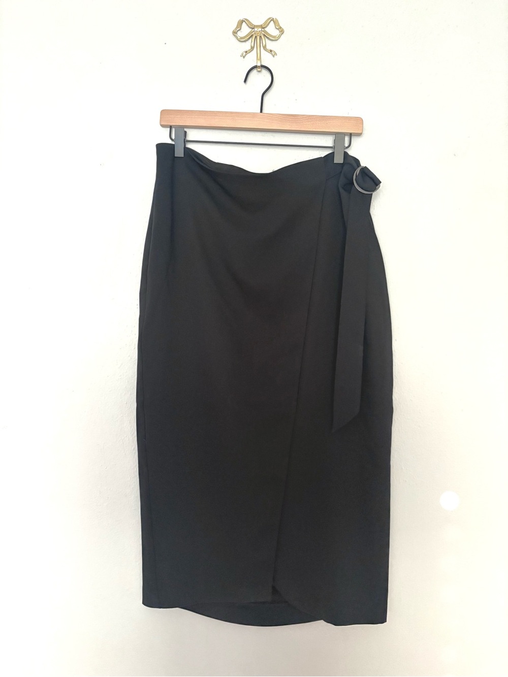 Express Black Wrap Pencil Skirt with Side Tie Detail